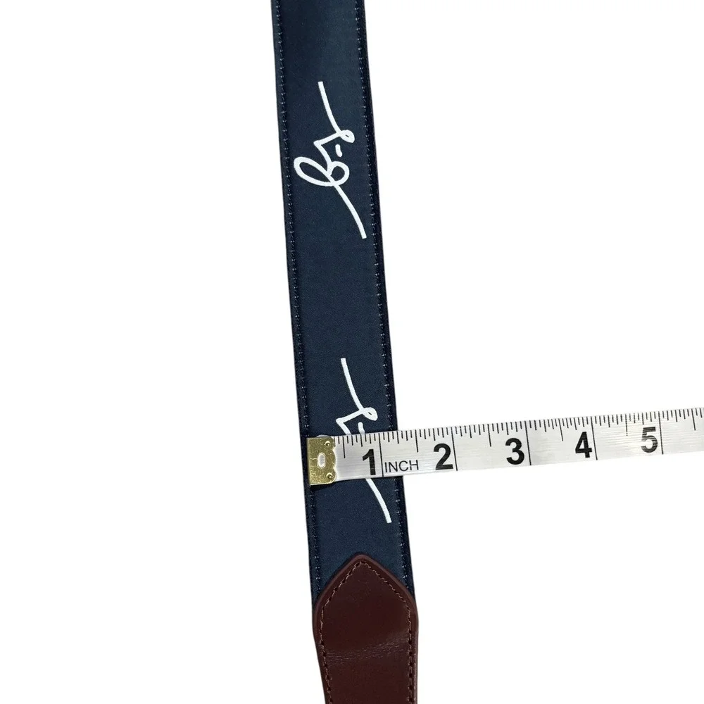 Boston Scott Men's‎ Blue Signature Logo Belt Brown Leather Buckle Silver Tone